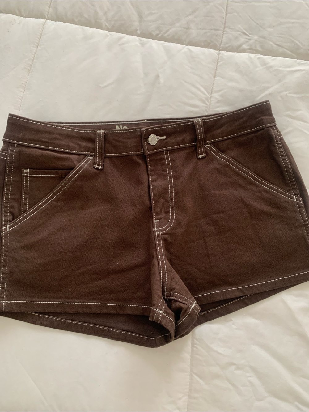 No Boundaries Brown Jean Shorts with White Contrast Stitching